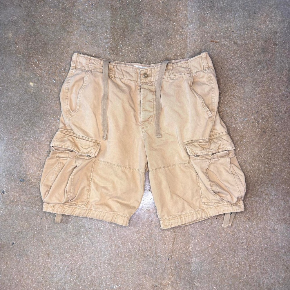 Abercrombie & Fitch Mens Cargo Shorts 36 Khaki Tan Button Fly Utility Drawstring